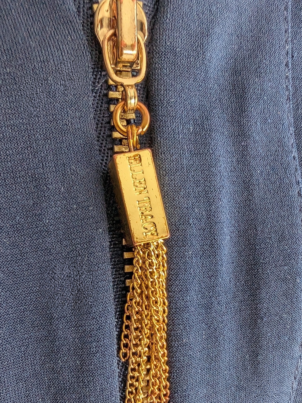 Ellen Tracy Navy Pullover Top with Gold Zip Detail-XL - Picture 6 of 10